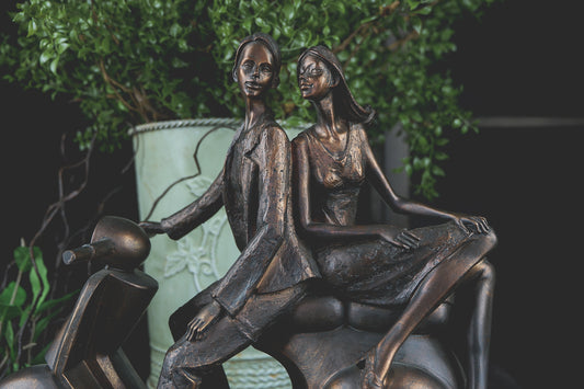 Scooter Couple Bronze Figurine - LYKTA
